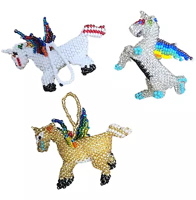 10 Unicorns, Beaded Hanging Figurine Ornament Czech Glass Tail Dangles