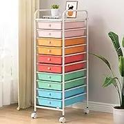 Rolling Storage Cart with 10 Drawers, Drawer Cart with All-Metal Frame & Lockable Wheels, Organizer Utility Cart with Handle for Crafts, School Teacher, Home, Office, Classroom, Macaron Color