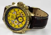 Chronograph Cavadini Men's Watch Rotatable Gmt-Innenring Yellow CV-1606 Steel