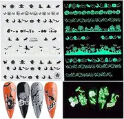 1 Sheet Halloween 3D Nail Art Stickers Glow in The Dark Nail Decals Stickers Adhesive Nail Art Decoration Ghost Bat Spider Web Pumpkin Black and White CY054