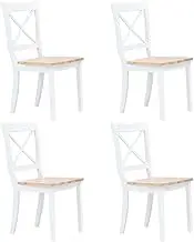 Dining Chairs 4 pcs White and Light Wood Solid Rubber Wood Kitchen Chair