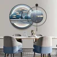 在飛比找蝦皮商城精選優惠-現代輕奢靜音鐘錶掛鐘餐廳裝飾畫圓形高檔大氣麋鹿客廳時鐘掛畫