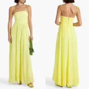Alice + Olivia NEW Juniper Tie-Strap Eyelet Maxi Dress in Lemon Yellow - Size 4