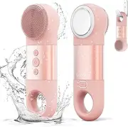 CozyZen Facial Cleansing Brush, IPX7 Waterproof and Rechargeable Silicone Face Scrubber, Heat & Cold Massage for Men & Women (Pink)