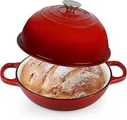 Enameled Cast Iron Bread Oven, 26cm Bread Dutch Oven for Sourdough Bread Baking, 6 Quarts Bread Pan with Dome Lid, Non-stick Cookware for Homemade Bread, Red