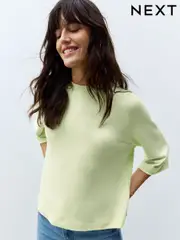 Lime Green Soft Touch Cosy Crew Neck Boxy Mid Short Sleeve Jumper Top (AF5807) | $41