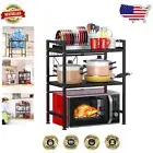 3-Tier Microwave Oven Rack with Hooks - Adjustable & Space-Saving Kitchen Shelf