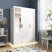 Mirrored Wardrobe Cabinet with LED Bedroom Clothes Storage Organiser Cupboard Armoire Closet 3 Door 2 Drawer Shelf Full Length Mirror 120x50x180cm