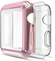 Simpeak [2 Packs] Soft Case Compatible with Apple Watch 40mm SE Series 6 Series 5 Series 4, Built-in Soft Screen Protector Overall Cover Replacement for iwatch Series SE/6/5/4, 1x Clear, 1x Rose Gold