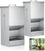 Qinyoung 2 Pcs Cage Rabbit Feeders Automatic Metal Trough Feeder with Lid Galvanized Steel Bunny Food Dispenser for Rabbits Chicken Guinea Pigs Ferrets and Other Small Animals(5 lb)