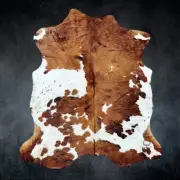 Large Tricolor Cowhide Rug Size 5.9 x 6.2 ft---4934
