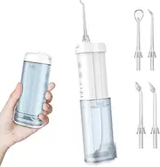 Quiet&Far Water Dental Flosser Teeth Picks,Portable Cordless & 4 Modes Oral Irrigator with Telescopic Water Tank for Travel & Home, Rechargeable Water Flossers Cleaner IPX7 Waterproof
