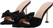[XOEKD] Women's Satin Pointed Open Toe Heel Sexy and stylish Bow Slip On Stiletto High Wedge Mule Comfortable Wedding Bridal Party Dress Shoes