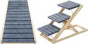Pet Scene Dog Ramp Dog Stairs Wooden 2-in-1 Pet Ramp, Folding Pet Stairs, Pet Ramp for Bed, Couch and Car, Portable Dog Stairs & Ramp Up to 60KG, 40-53cm Height Adjustable