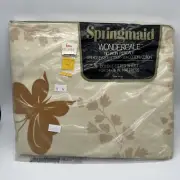 Vtg SpringMaid Wondercale Double Fitted Sheet Mariposa Butterfly Tan Cream