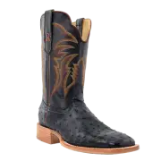 R.Watson Men's Full Quill Ostrich Leather Black Western Boot RW4507-2