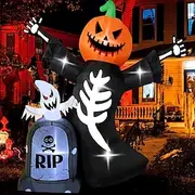 1 Pc 8FT Outdoor Halloween Lantern Pumpkin Head Skull Ghost Tombstone Inflatable Air Model Indoor and Outdoor Courtyard Garden Path Party Decoration Lights