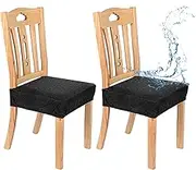 uxcell 2-Pack Waterproof Dining Chair Covers, Stretch Jacquard Dining Room Seat Cover for Kitchen/Home/Banquet, Removable Washable Chairs Cushion Slipcovers Protector [Black]