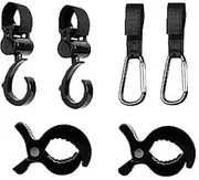 6pcs Baby Pram Clips Premium Mommy Stroller Accessories with Large Carabiner and Velcro Hook for Diaper Bags and Stroller Organization