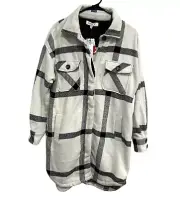 ONLY Plaid Button Up Long Shacket Coat Black White Checkered Pattern Sz Small