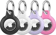 MOLOSLEEVE 4 Pack Waterproof for Airtag Holder, for Air Tag Case with Keychain, Hard PC+TPU Shockproof and Scratch-Resistant for Airtags Case, Black/White/Purple/Rose Red