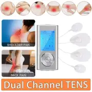 TENS Machine Dual Channel Rechargeable Body Massager Pain Relief 4 Pads Physio