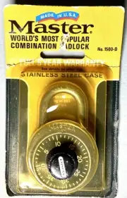 Vintage Master Lock Combination Padlock # 1500-D Stainless Steel USA Brand New