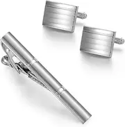 [KUHBDIE] Men's Business Tie Clip Cufflink Suit Silver Striped Collar Clip Suit Accessories
