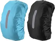 uxcell 55-65L Waterproof Backpack Rain Cover, 2 Pcs Non-Slip Backpack Cover with Vertical Reflective Strap Stay Dry for Hiking, Camping, Hunting, L, Black/Lake Blue