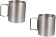 Abaodam 2 Pcs Folding Camping Cup Mugs Cups Drinks Milk Tea Beverages Mug Water Glasses Milk Cup Pot Travel Tumbler Cup Camping Cookware Coffee Mug Rice Bowl 304 Stainless Steel Silver