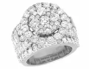 10K White Gold Real Diamond Cluster Halo Engagement Wedding Ring 4 1/4 Ct 17MM