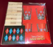 Tipsy Tower Party Drinking Game With 60 Wooden Stacking Blocks & 4 Shot Glasses