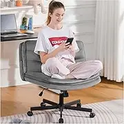 COMHOMA Modern Criss Cross Office Chair, Armless, Wide Cross Legged, Mid Back, Swivel, Velvet, Gray