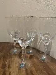 LENOX UNITY Crystal Gold Rim Twisted Stem Set of 4 Wine Water Glasses 8in tall
