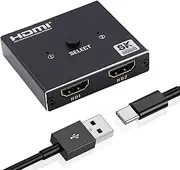 Duttek 8K HDMI Splitter 1 in 2 Out, HDMI 2.1 Switch 2 in 1 Out Support Bi-Direction, 8K@60HZ HDR for Xbox Series, PS5/PS4/PS3, Roku, Apple TV, PC, Fire Stick