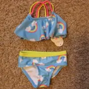 NWT Wonder Nation 0-3 Month Bikini Blue Rainbows & Clouds 2 Pc Swimsuit