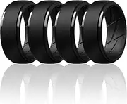 ThunderFit Silicone Wedding Rings for Men - 4 Rings (4 Black Rings, 7.5-8 (18.2mm))