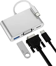 USB C to VGA Adapter USB OTG3.0 (3 in 1) for Apple Type C Charging Splitter for iPad Thunderbolt Connector MacBook Display Port Projector Screen for iPhone 16 15 Pro Max Compatible with Samsung S25
