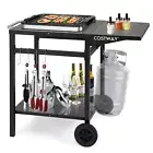 Double-Shelf Trolley with Folding Tabletop 4 Extra Hooks & 2 Directional Wheels