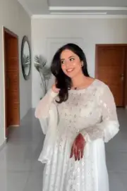White Anarkali Suit Set – Heavy 3/9mm Sequin & Thread Embroidery, Faux Blooming