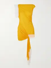 [Christopher Esber] Christopher Esber - Galathea Asymmetric Lace-trimmed Crepe De Chine Mini Dress - Yellow - UK 8 UK 8 Yellow