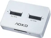 M.2 SATA NVMe Docking Station with SD Express Card Reader Adapter, AOKO M.2 SSD & SD to USB-C Dual-Bay NVMe SATA SSD Enclosure (Not Support Clone)