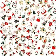 [Jadive] 100 Pcs Mini Christmas Charms for Jewelry Making DIY Bulk Assorted Gold Alloy Christmas Pendant Santa Claus Snowman Reindeer Pendant Charm Necklace Bracelet Xmas Earrings Crafting Supply Decor,