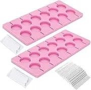 V-fox 2x12-Capacity Round Chocolate Hard Candy Silicone Lollipop Molds with 140 count Lollypop Sucker Sticks for Halloween Christmas Parties