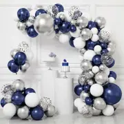 Heyone Navy Blue Silver Balloon Garland Kit, Blue Silver White Confetti Balloons for Graduation Birthday Party Baby Shower
