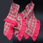 Set 2 Ruffled Linen Kitchen Towels gray Red gingham with loop Stonewashed