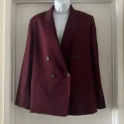 Vince Double Breasted Crepe Suit Blazer -Plum Wine