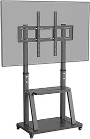 Medla Mobile TV Stand with Castors: Heavy Duty TV Cart Stand for 32”-100” LED LCD OLED Screens Height Adjustable Ultra Stable TV Trolley with 2 Tier Storage Shelves Holds up to 80KG MAX VESA 800x600mm