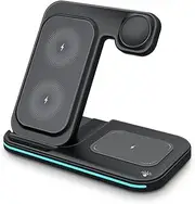 Magnetic Wireless Charging Station,Foldable 3 in 1 Wireless Charger Stand Magnetic Charger Compatible with Apple Watch 9/8/7/6/SE, for Multiple Devices for iPhone15 14 13 12 Series, Air Pods (Black)