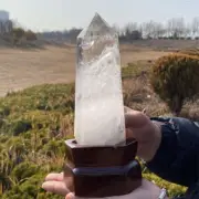 800g Natural Clear Quartz Obelisk white Cystal Point Wand Tower healing +Stand